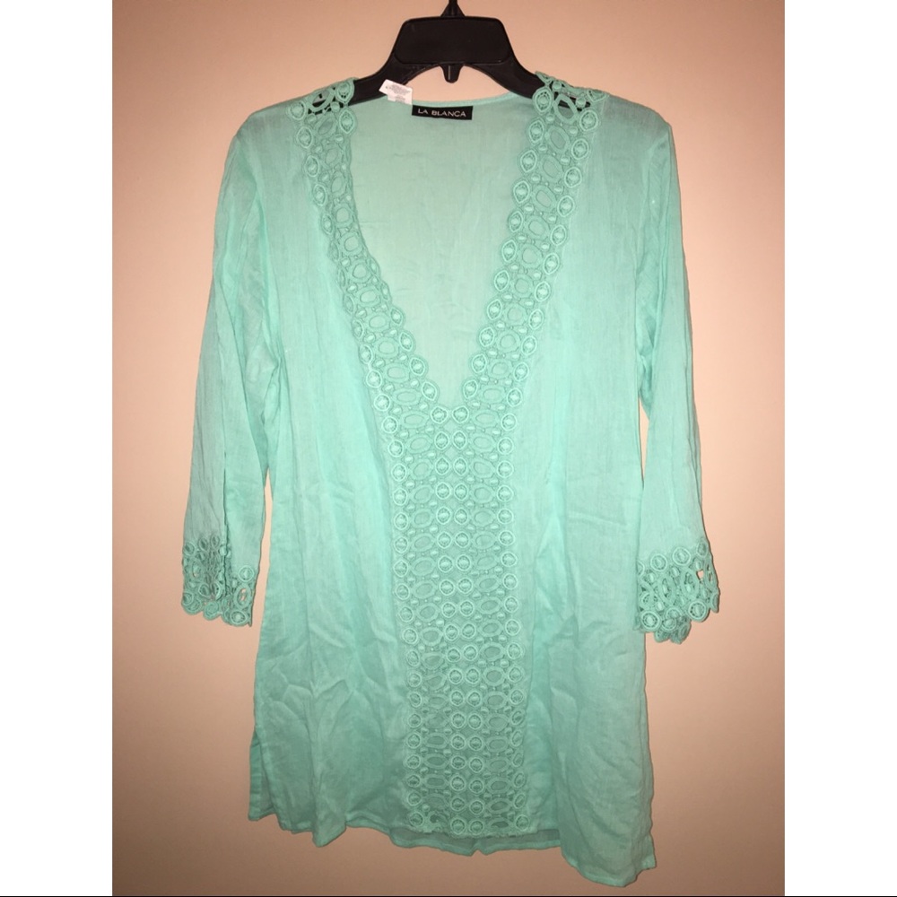 Mint green embroidered beach dress